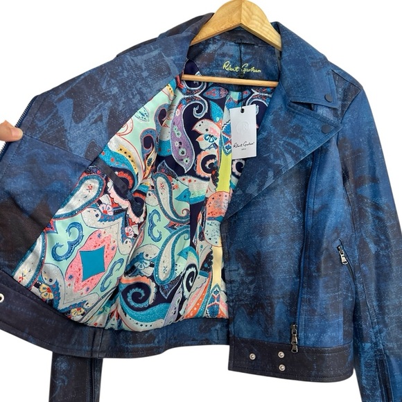 NWT Robert Graham Leather Moto Jacket Medium - Picture 8 of 16